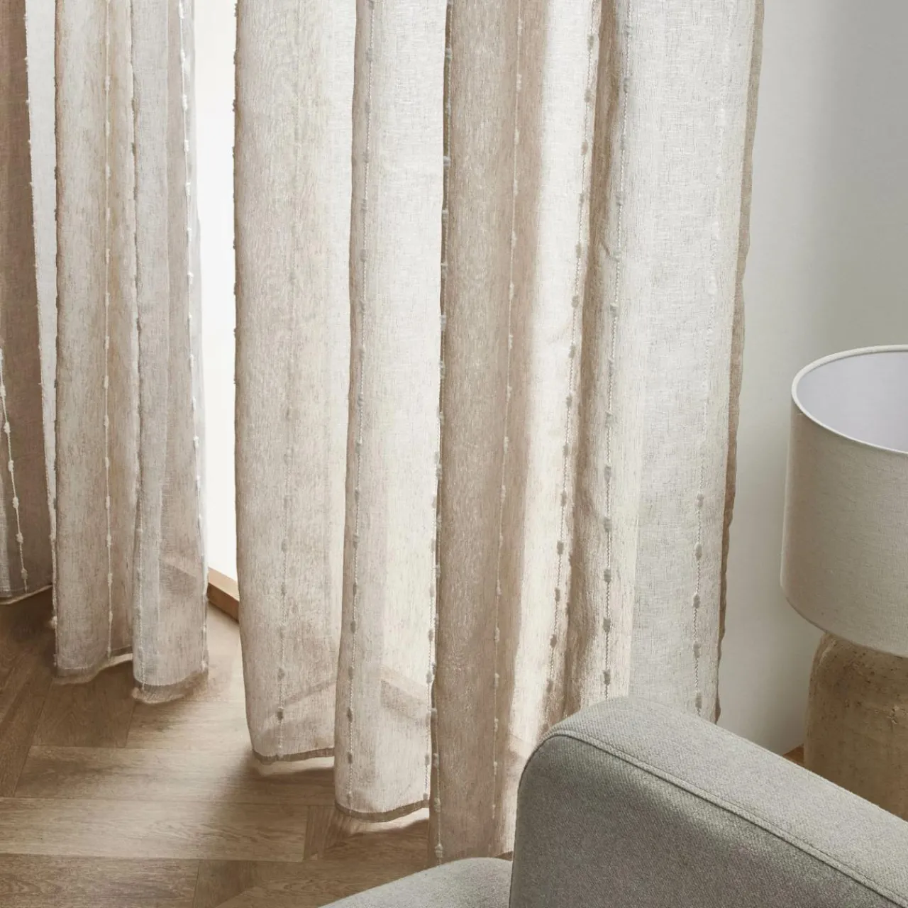 Voilage|EMINZA Voilage œillets pompons (280 x 240 cm) Axel Beige