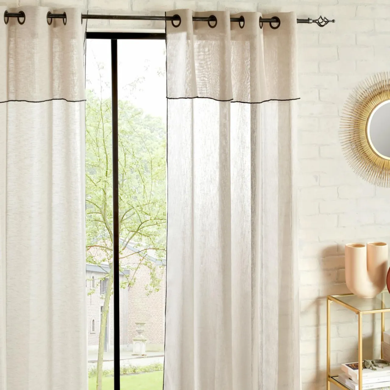 Voilage|ATMOSPHERA Voilage oeillets à volant (140 x 240 cm) Fred Beige