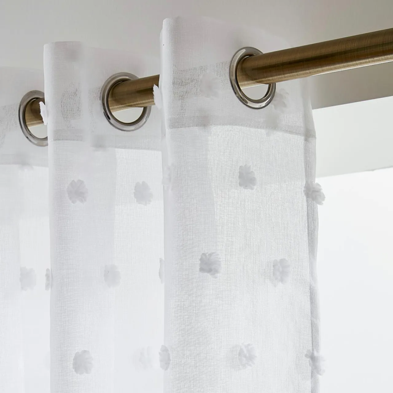 Voilage|EMINZA Voilage oeillets pompons (280 x 240 cm) Emie Blanc