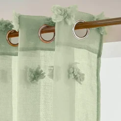 Voilage|EMINZA Voilage oeillets pompons (140 x 240 cm) Suzie Vert d'eau Vert d'eau