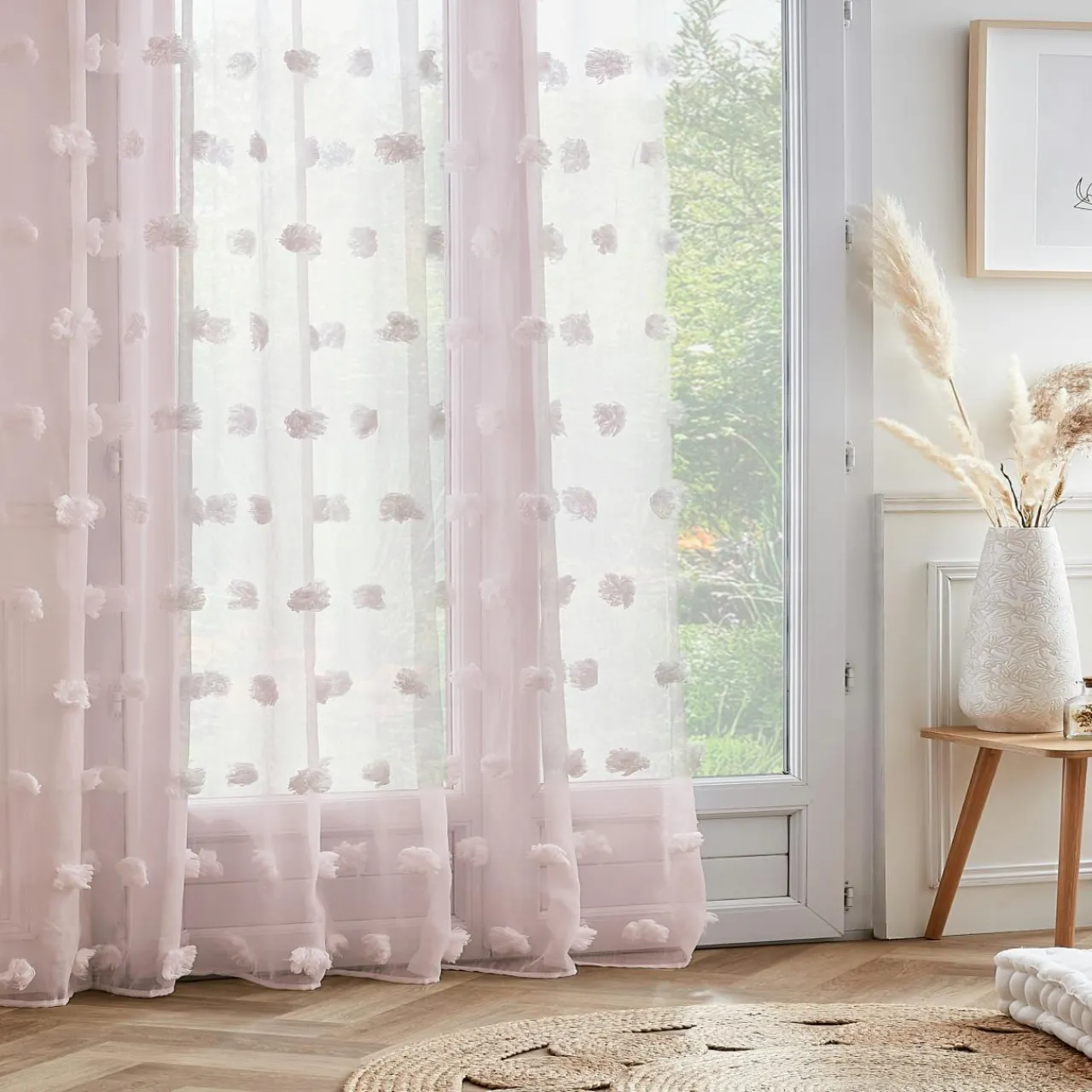 Voilage|EMINZA Voilage oeillets pompons (280 x 240 cm) Suzie Rose