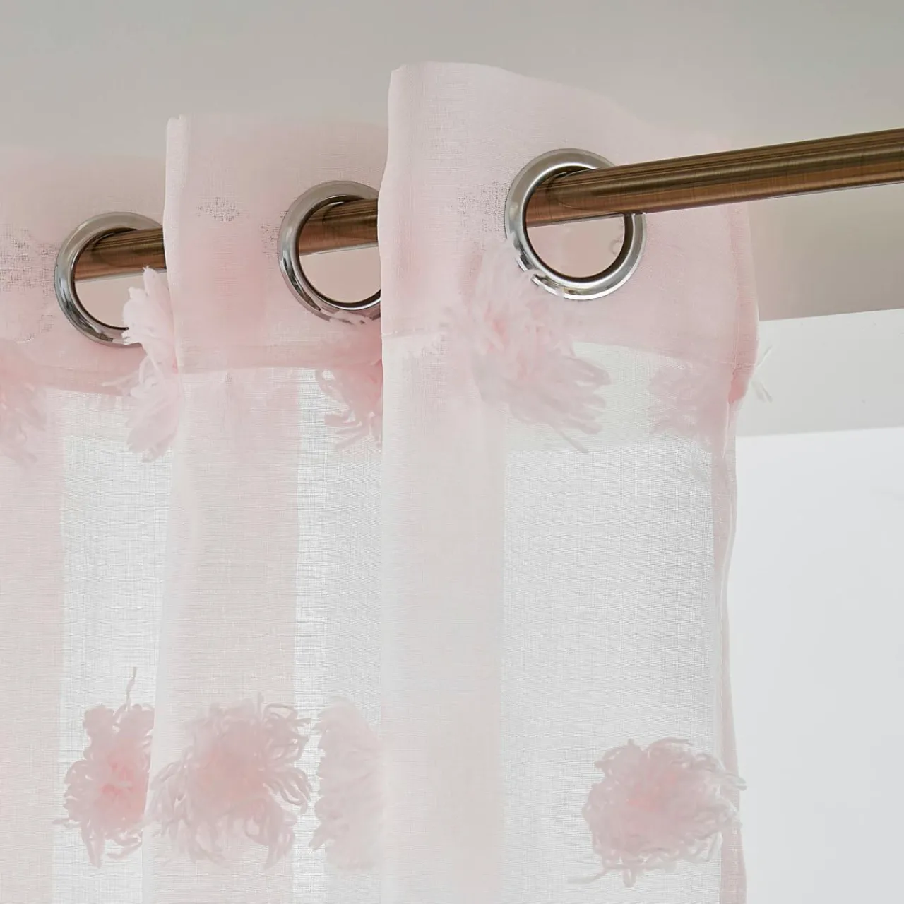 Voilage|EMINZA Voilage oeillets pompons (280 x 240 cm) Suzie Rose